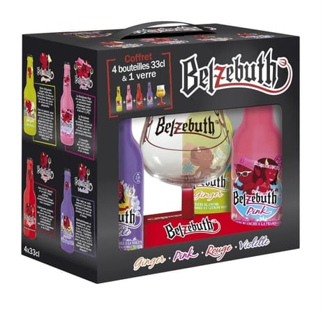 Coffret belzebuth 4 bouteilles (violette, pink, ginger, rouge) + 1 verre vol.3.95%
