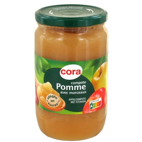 Cora compote de pomme morceaux allégée en sucre 710g