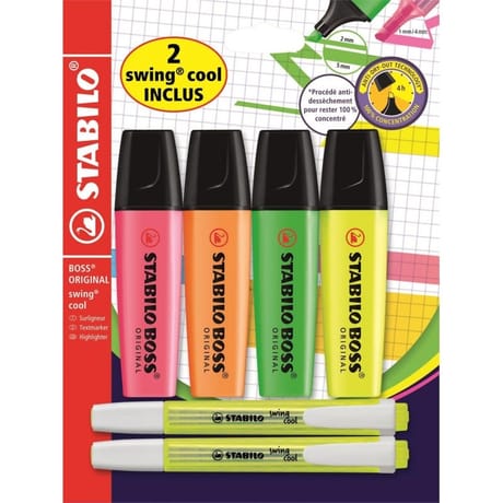 Stabilo - 4 boss original + 2 swing cool jaunes