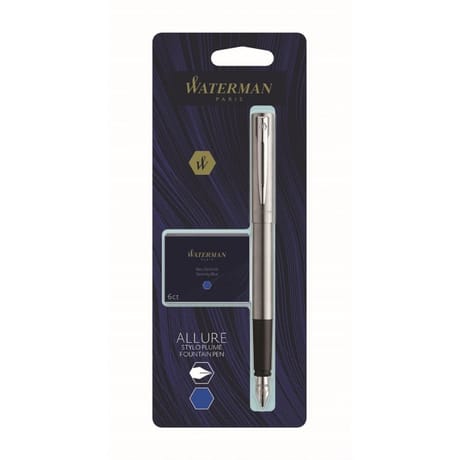 Waterman stylo-plume chrome + boîte de cartouches bleue