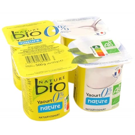 Nature bio yaourt nature au lait écrémé issu de l'agriculture biologique 0%mg 4 x 125g