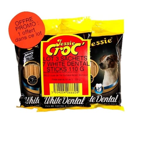 Jessie lot de 3 sachets (2+1 offert)  7 white dental sticks mini 100 g