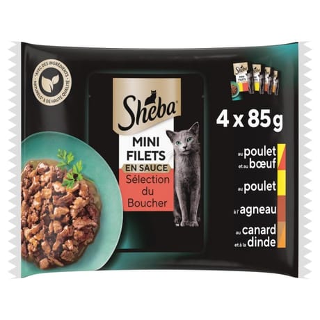 Sheba pâtée pour chat mini filets au boeuf en sauce 4x85g