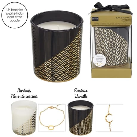 Bougie parfumée motif doré bijou surprise h8cm