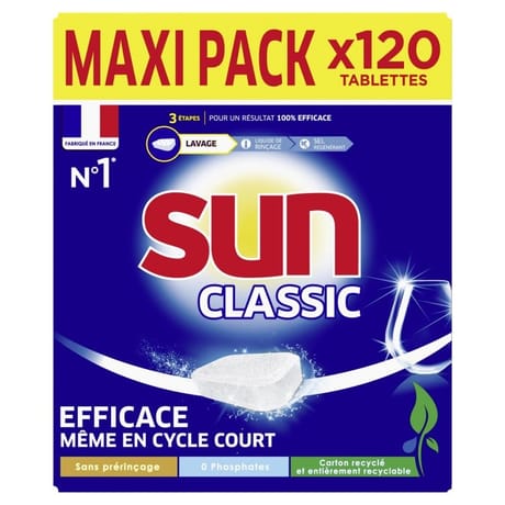 Sun tablette lave vaisselle classic x 120 lavages 1.14kg