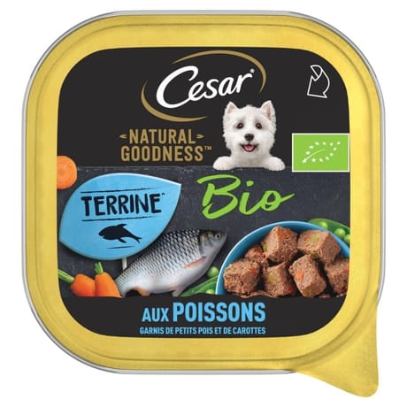 Cesar natural goodness bio barquette terrine pour chien adulte aux poissons 100g