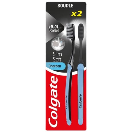 Colgate slimsoft active brosse à dent charbon x2