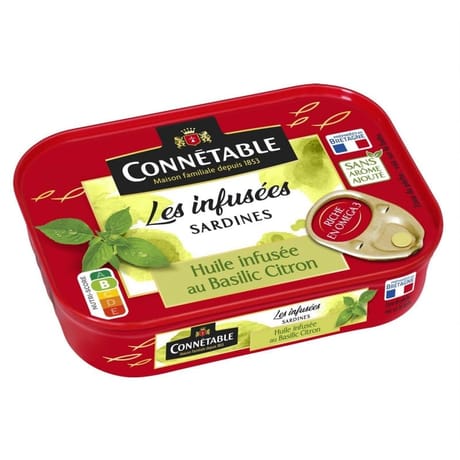 Connetable 1/6 sardines à l'huile de tournesol infusee au basilic citron 115g