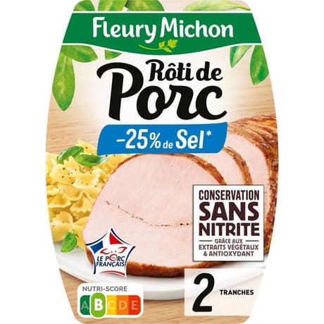 Fleury Michon 2 tranches roti de porc cuit -25% sel omega 3 soit 100 g