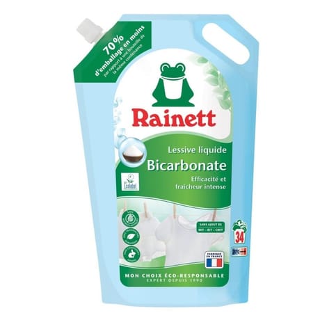 Rainett lessive liquide écolabel bicarbonate 1.7l  recharge 34 lavages