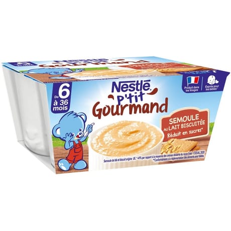 Nestlé p'tit gourmand crème dessert semoule au lait biscuitée  dès 6 mois 4x100g