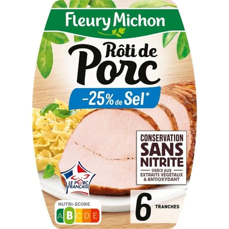 Fleury michon rôti de porc cuit -25%sel 6tranches 210g