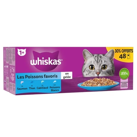 Wiskas sachets fraîcheur les poissons favoris en gelée chat adulte x48 4080g