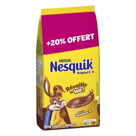 Nesquik poudre chocolatée 800g + 20% offert