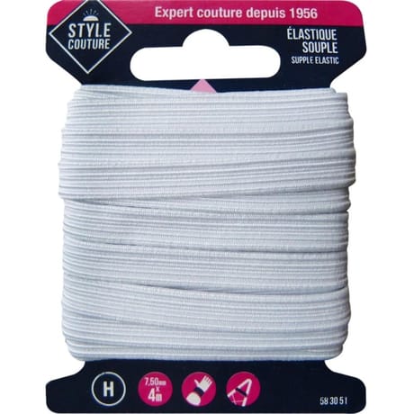 Elastique souple blanc 7,5mm x 4m Style couture