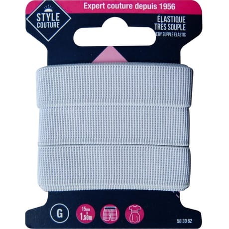 Elastique très souple blanc 15mm x 1m5 Style couture