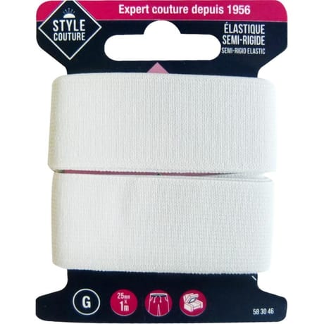 Elastique semi-rigide 25mm x 1m blanc Style couture