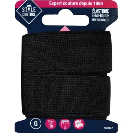 Elastique semi-rigide 25mm noir Style couture