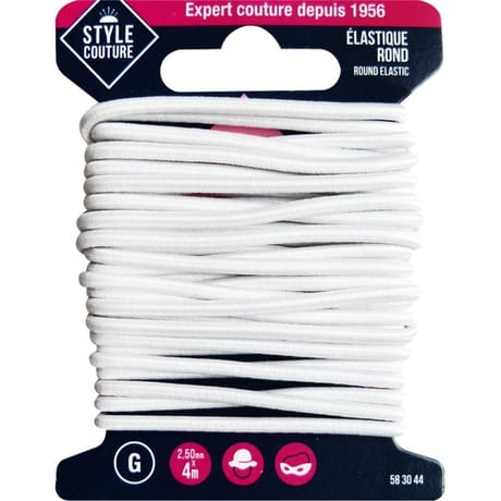 Style couture élastique rond 2,5mm x 4m blanc