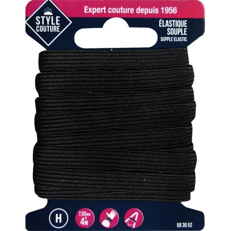 Elastique souple 7,5mm x 4m noir Style couture