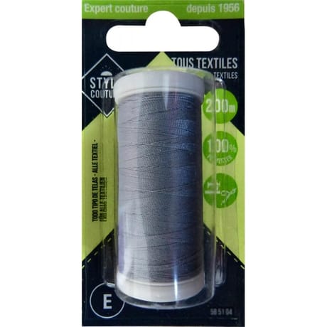 Style couture fil polyester 200m gris