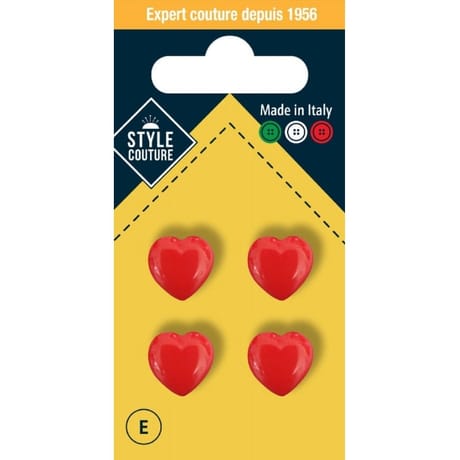 Boutons heart à queue 13mm x4 Style Couture