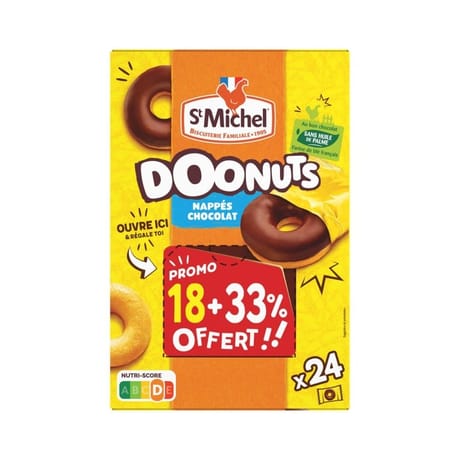 St Michel doonuts nappés chocolat 18+33% offert 720g