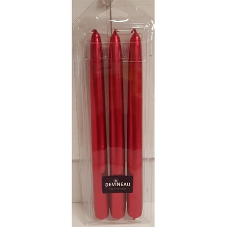 3 bougies flambeaux rouge unis dans boite rhodo