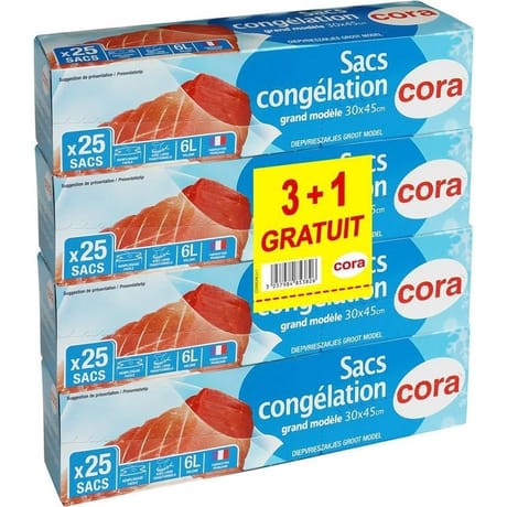 Cora sacs congélation x25 à soufflet grand modèle 3 + 1 offert