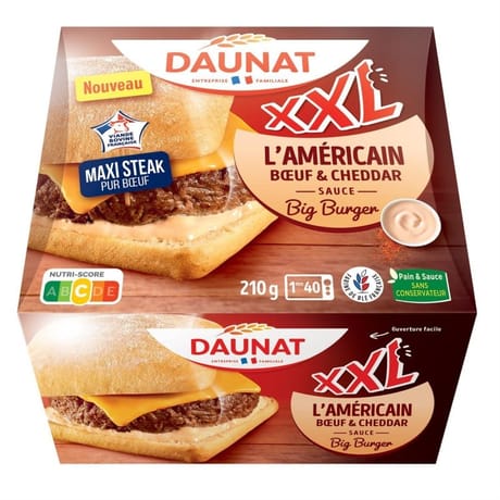 Snacking burger XXL américan boeuf cheddar sauce big burger VBF 210g