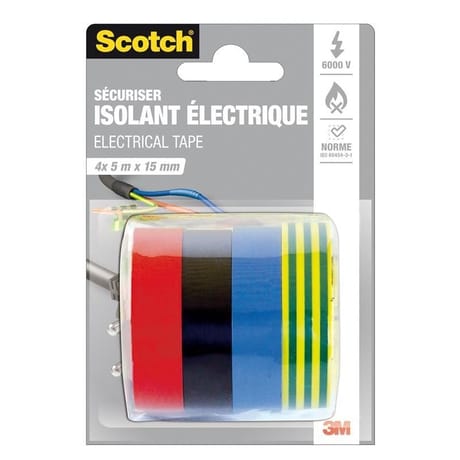 Scotch réparer isolation électrique lot assortis 4 couleurs 5 m X15 mm