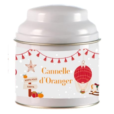Contenant blanc en metal avec couvercle parfum canelle d'oranger