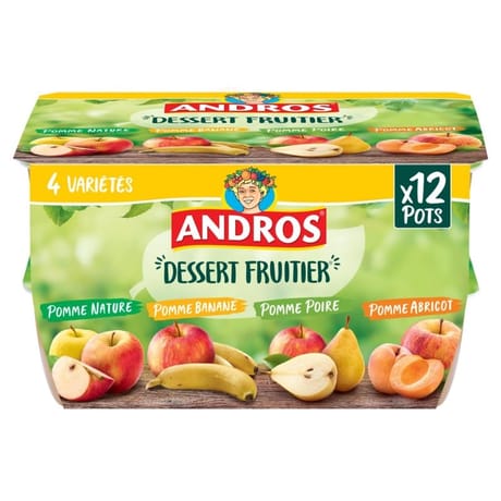 Andros compotes pomme abricot poire banane 12x100g