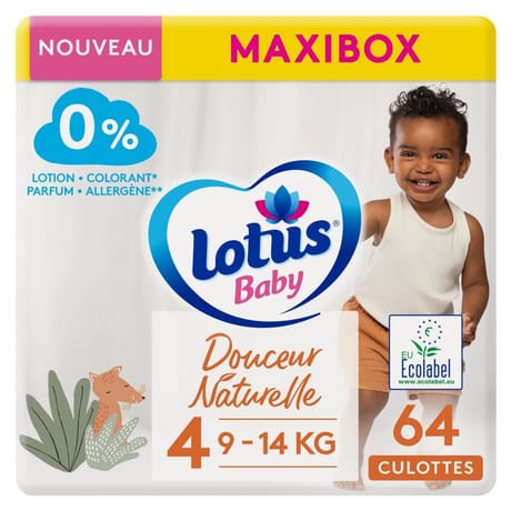 Lotus baby douceur naturelle culottes t4 maxibox bio x64