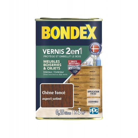 Bondex vernis bois chêne foncé satin 0.25l