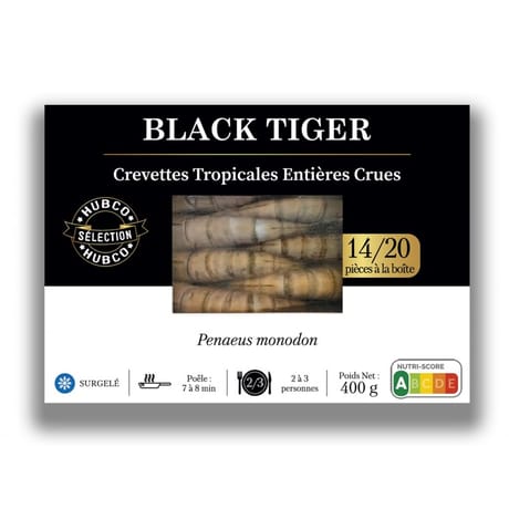 Crevettes black tiger entières crues 14-20 par boite 400g