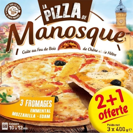 La pizza de manosque pizza 3 fromages 3X400g 2+1 offerte