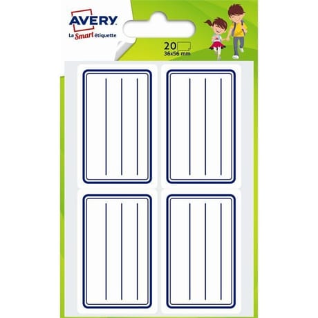 Avery 20 étiquettes scolaires bleues 36x56 mm