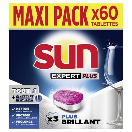 Sun tablettes lave-vaisselle tout en 1 expert plus brillance x 60 lavages 1.05kg