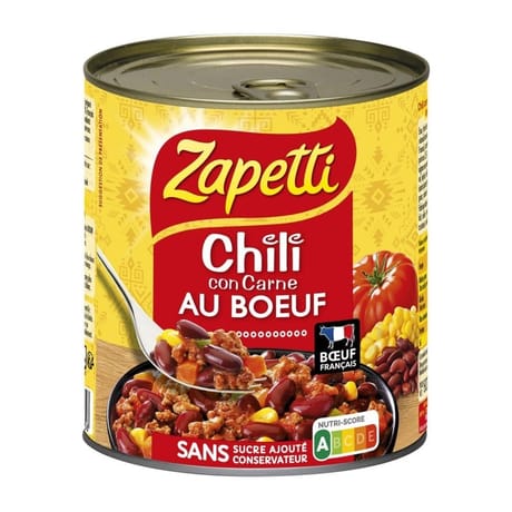Zapetti chili con carne au boeuf francais - plat cuisiné 3/4 personnes 800g