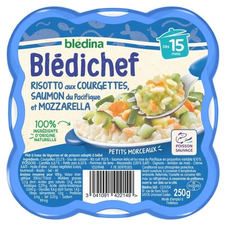 Blédina blédichef risotto aux courgettes saumon et mozarella dès 15mois 250g