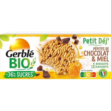 Gerblé bio biscuit petit déj pépites de chocolat et miel bio 132g