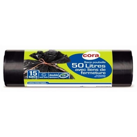 Cora sacs poubelle x15 liens classiques 50l