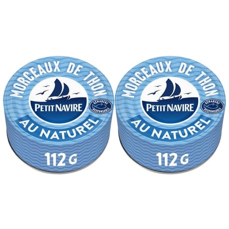 Petit navire morceau de thon au naturel demarche responsable 2x 112g