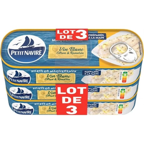 Petit navire filets de maquereaux vin blanc citron et romarin sans arôme ajouté 175gx3 525g