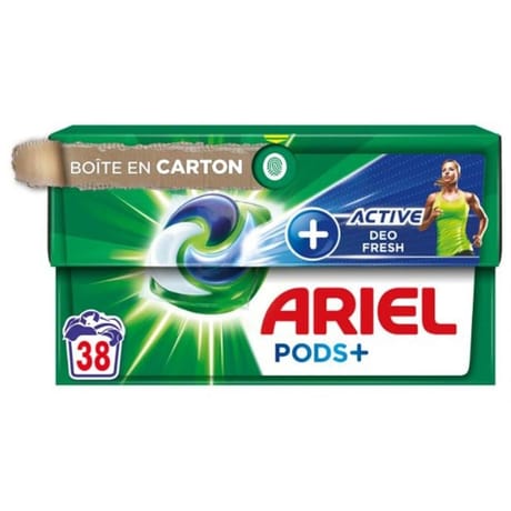 Ariel pods +  active déo fresh 38 lavages
