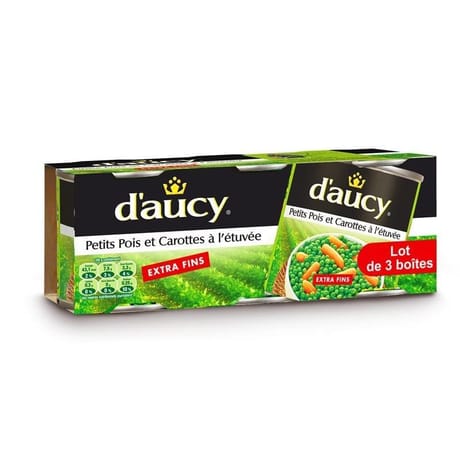 D'aucy pois extra fins carottes 1/4 390g lot de 3