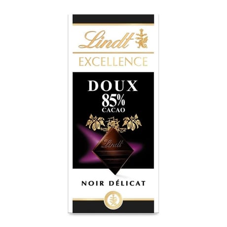 Lindt excellence tablette de chocolat noir 85% cacao doux 100g