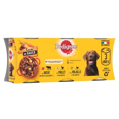 Pedigree cuisine boîtes en sauce pour chien adulte 3 variétés 3 x800g
