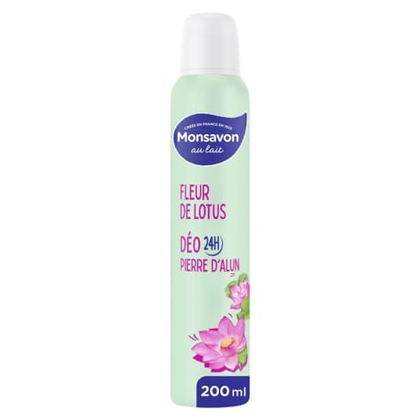 Monsavon déodorant spray au lait douceur naturelle pierre d'alun lait & fleur de lotus 200ml